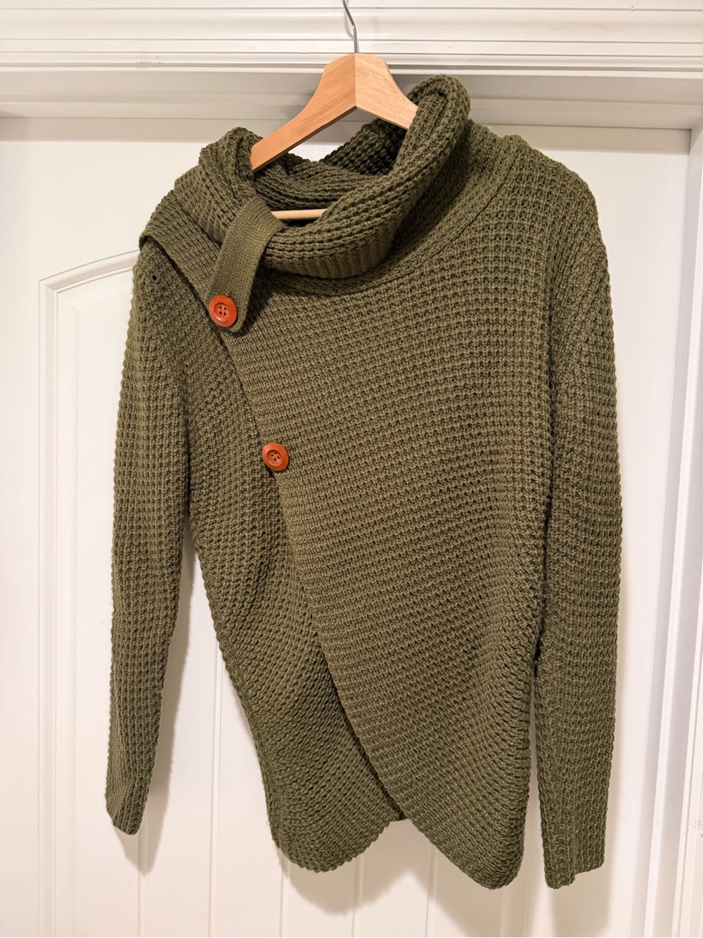 Cupshe Olive Green Asymmetric Button Knit Sweater
